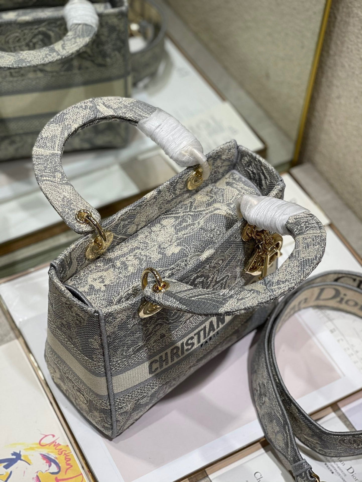 CD Gray Tiger 24 Lady Dior Bag Canvas 336660
