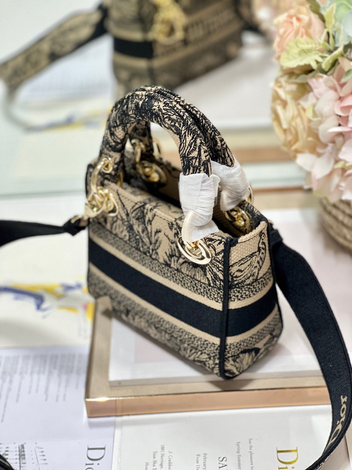 CD Elephant Apricot 17 Lady Dior Bag Canvas 336749