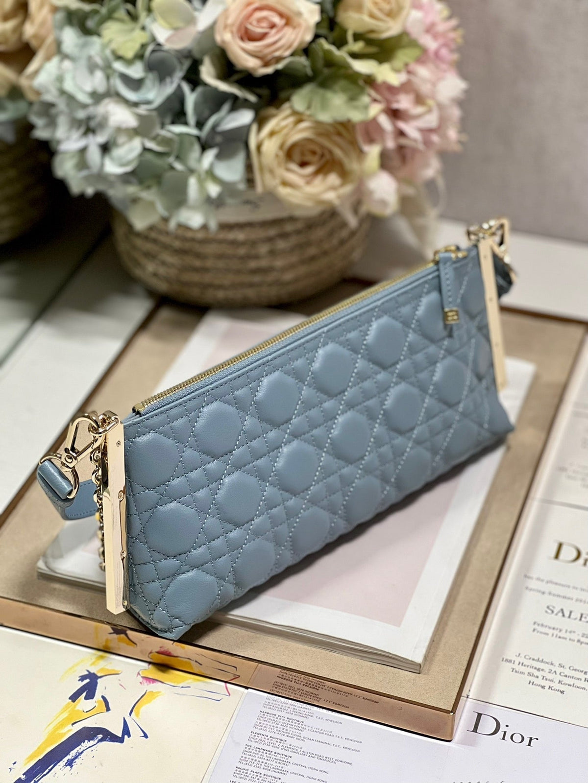 CD Dior Club Handbag Cloud Blue Lambskin 336789