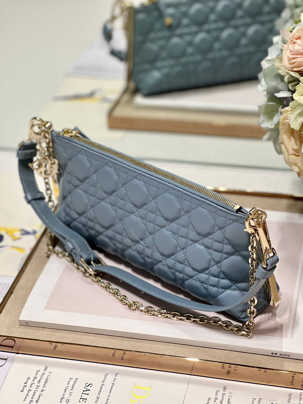CD Dior Club Handbag Cloud Blue Lambskin 336789