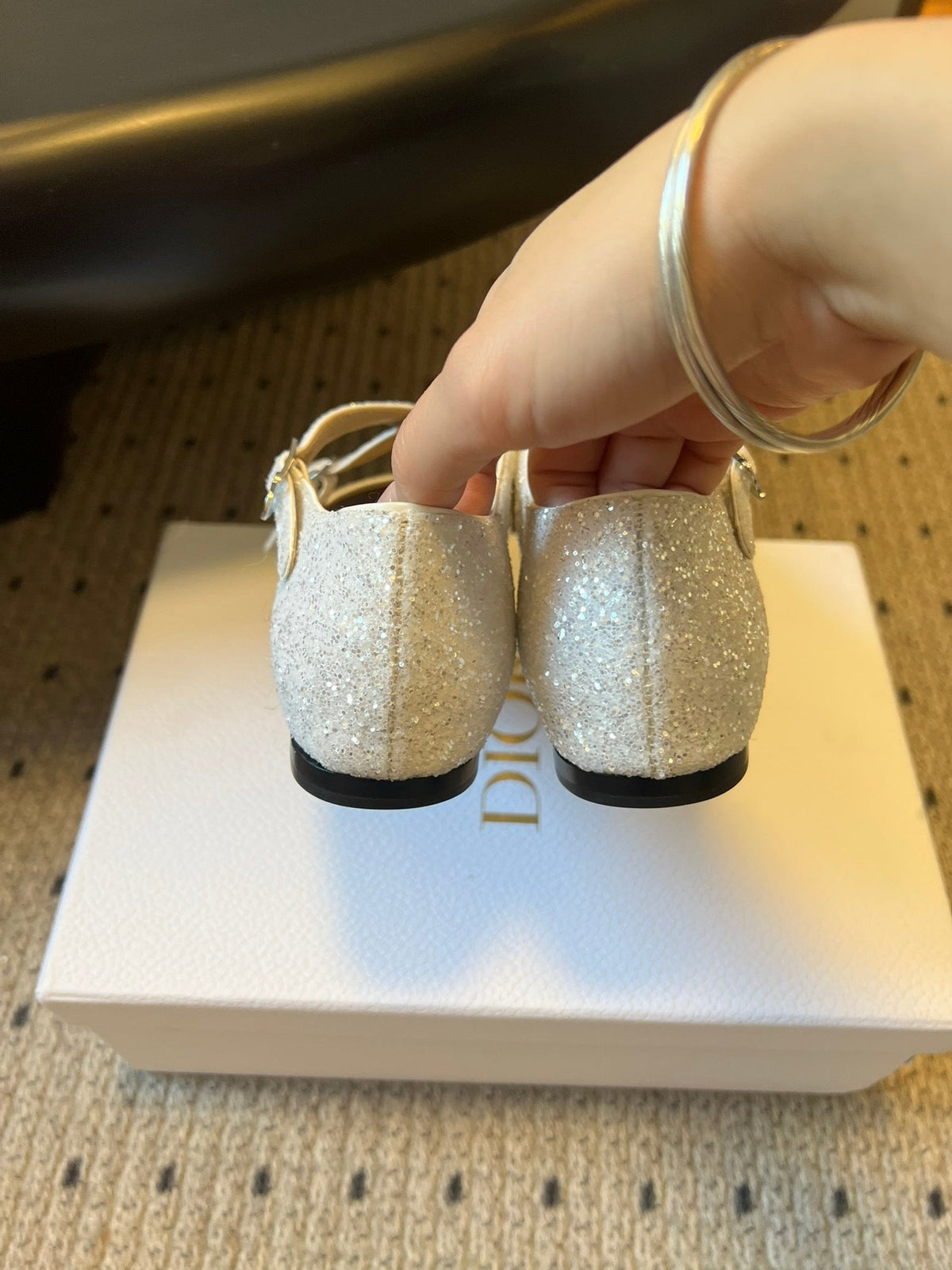 CD Very Ballet Flat White Lambskin & Glitter