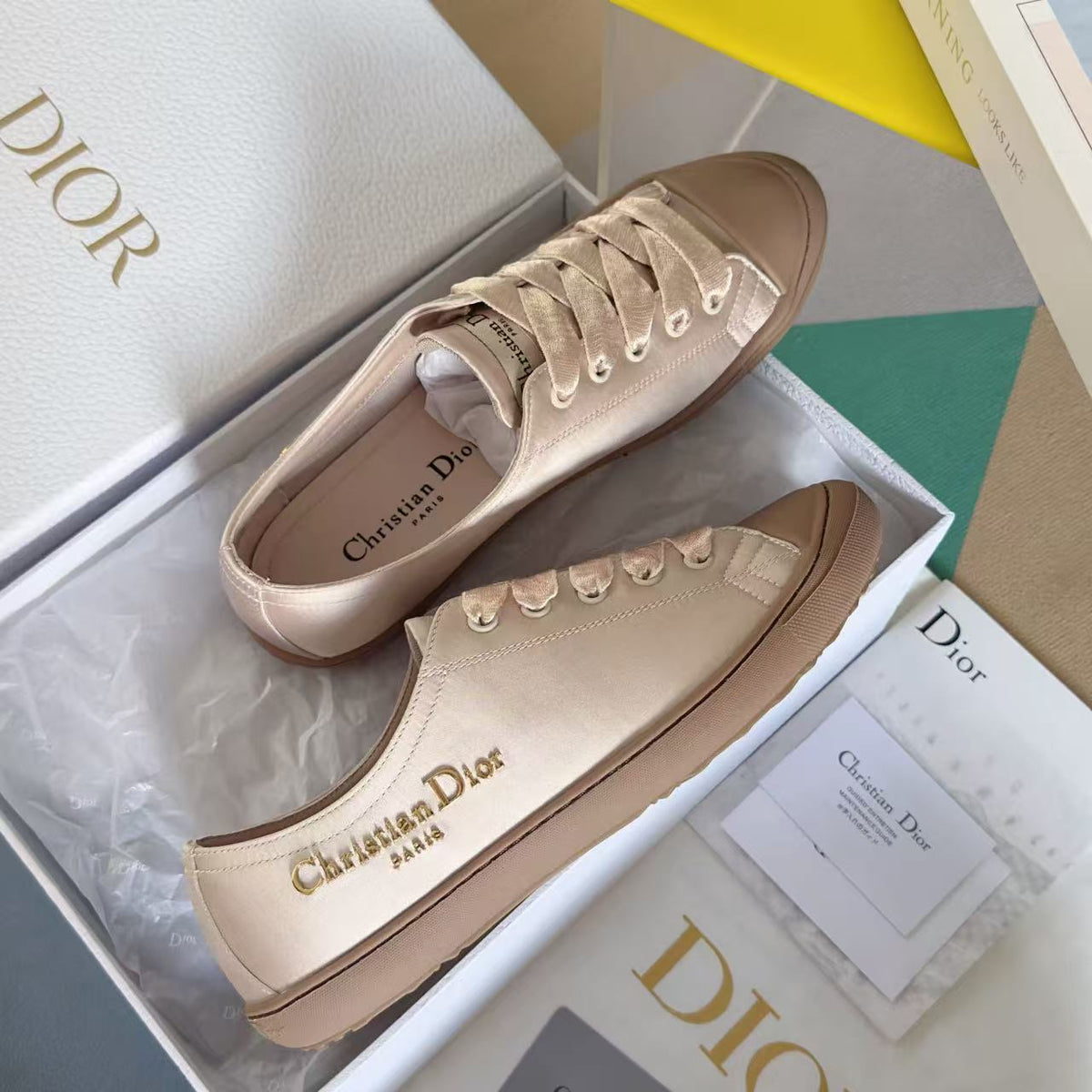 Dior Lucky Sneaker Nude Satin GHW