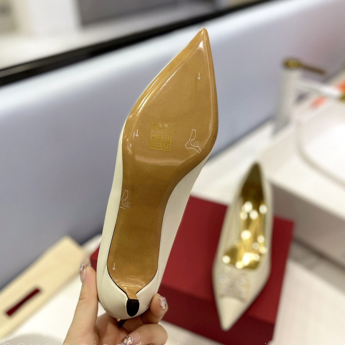One Stud Diamond Patent White Leather Pump