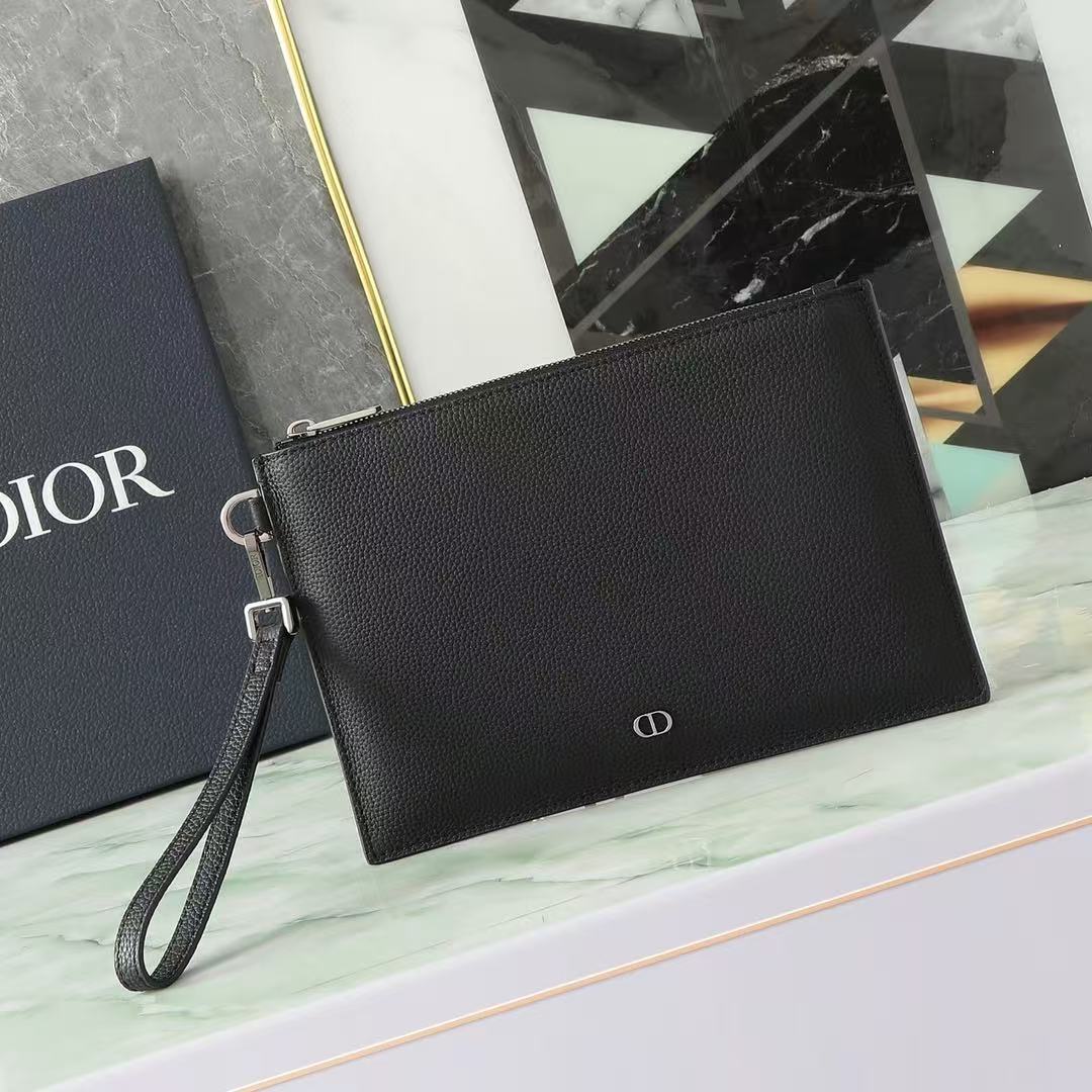 CD A5 Pouch Black Grained Calfskin with CD Icon