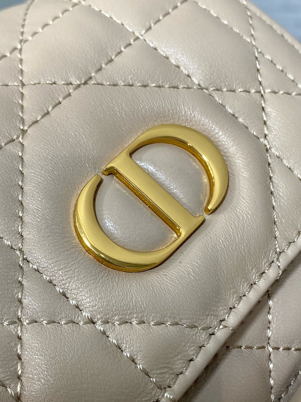 Small CD Caro Blackpack 18cm Powder Beige Macrocannage Lambskin