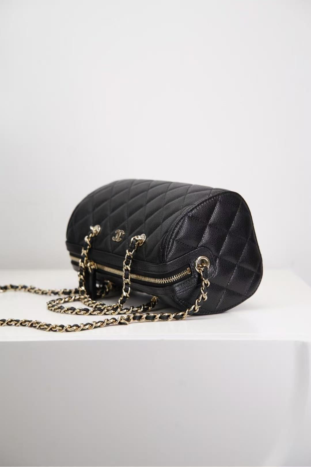 Chanel Black Caviar Bowling Bag Black calfskin