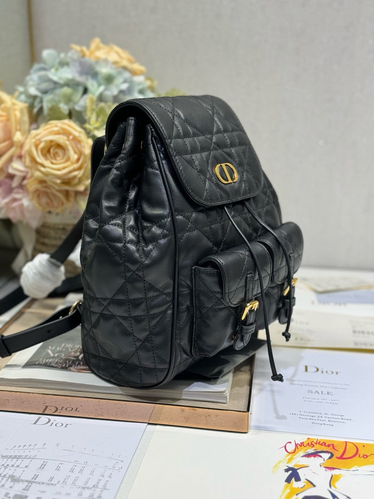 CD Caro Medium Size Backpack Black Sheepskin 23 x 26.7 x 12.5 cm