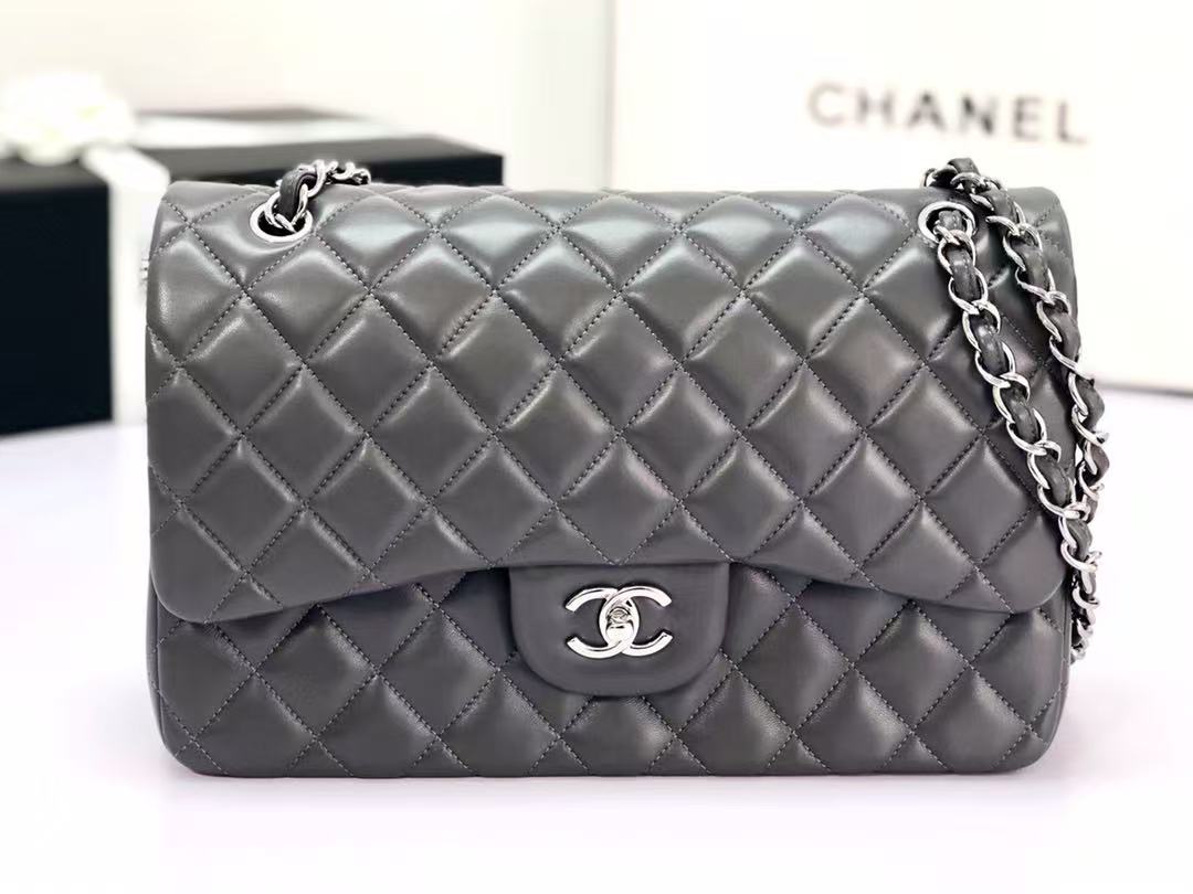 Chanel Flap Bag 30cm Tinware Ash Lambskin