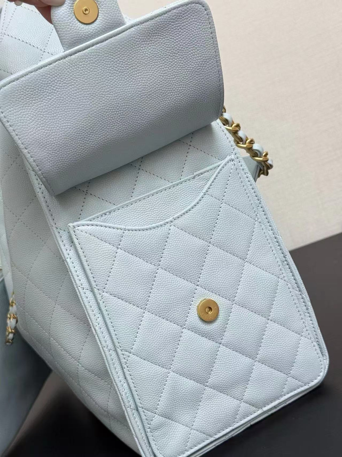 Chanel 2025 Hobo Bag 40cm Light Blue Grained Calfskin