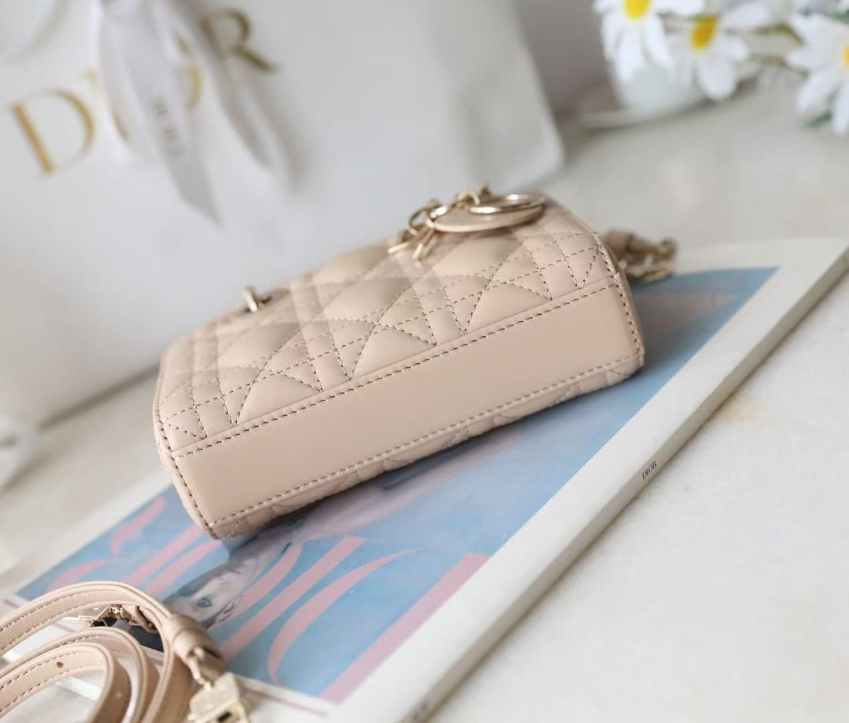 Small Lady D-Joy Bag Beige Sheepskin