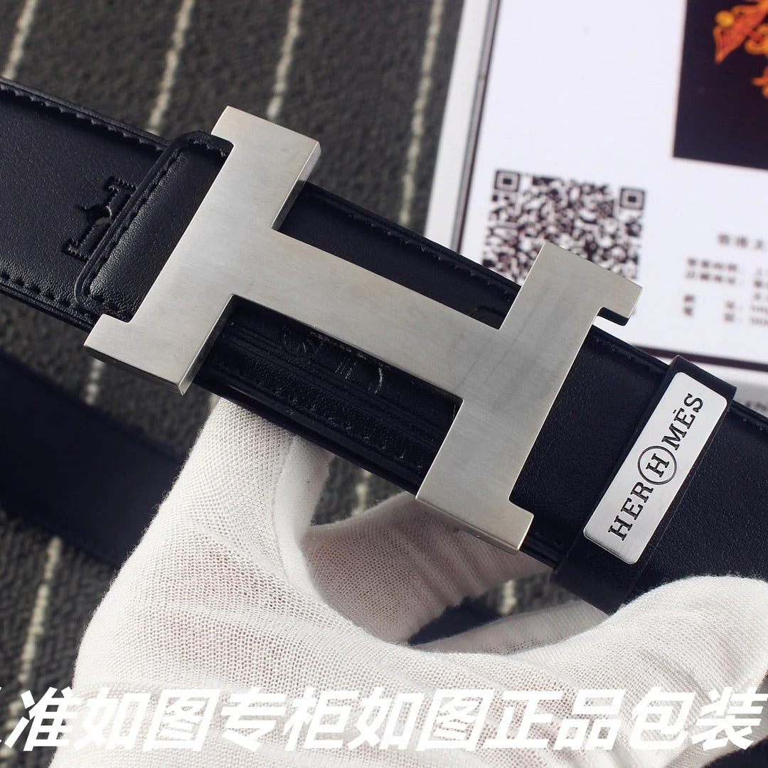 HM Constance Belt 38mm Black Calfskin Sliver Buckle 619960
