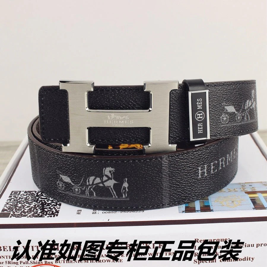 HM Constance Belt 38mm Black Cowhide Sliver Buckle 620194