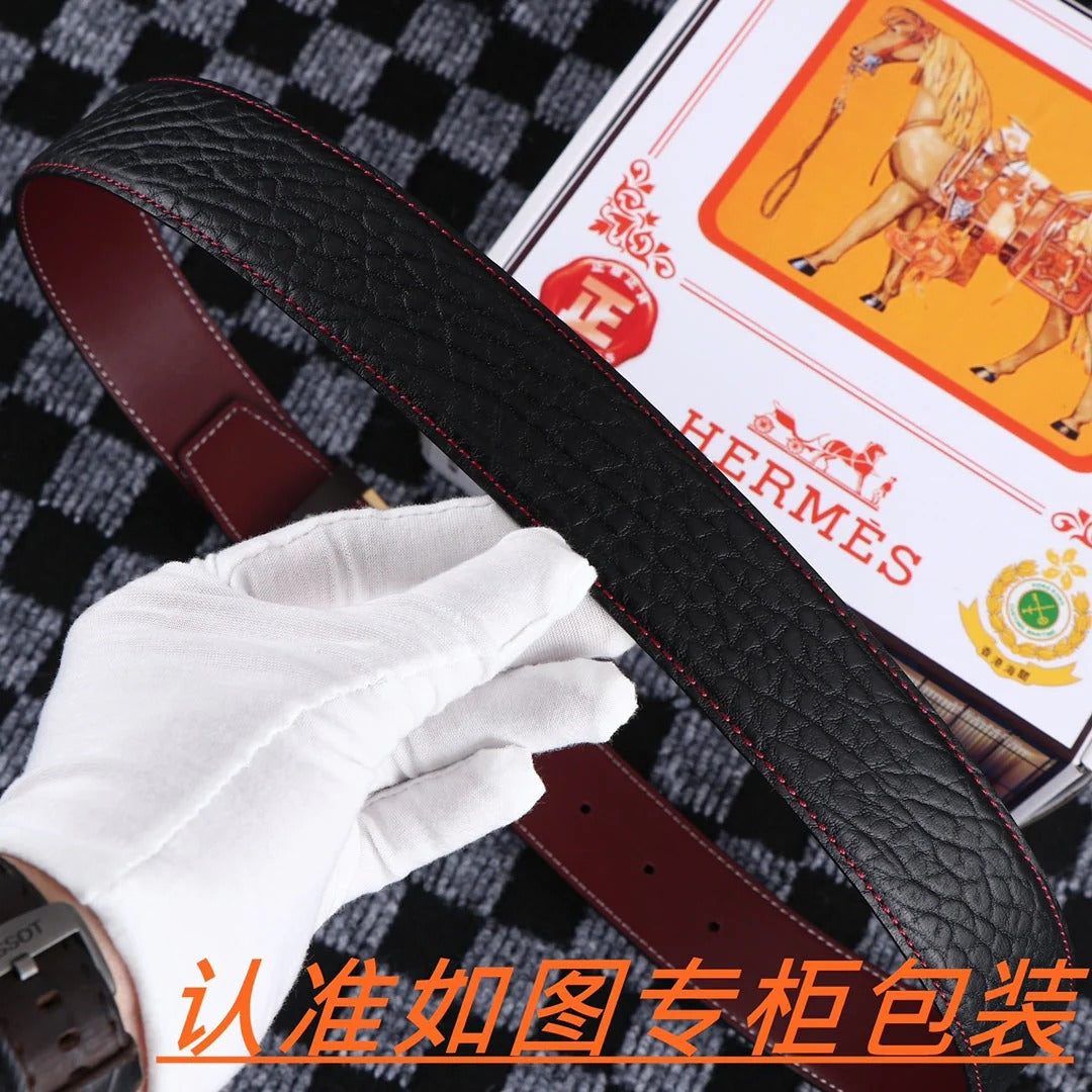 HM Belt 38mm Black Cowhide Leather Gold Buckle 619053