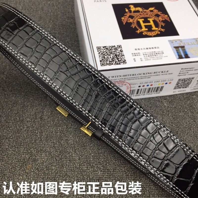 HM Belt 38mm Black Crocodile Leather Gold Buckle 619361