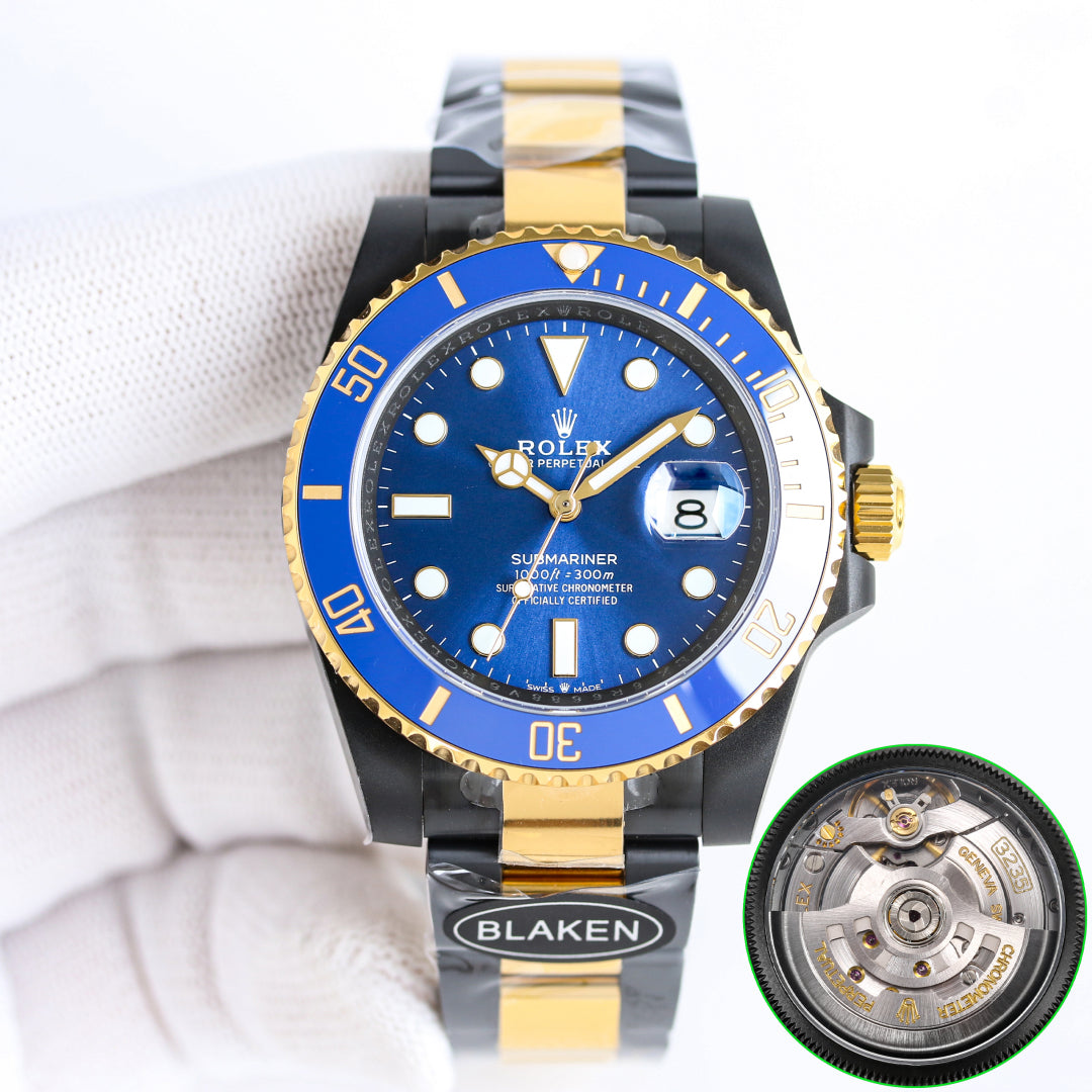Rolex Blaken Submariner 40mm Black Gold Blue Dial