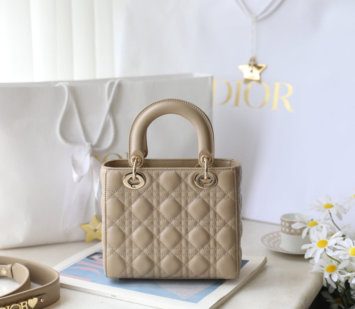 CD Lady Dior 20 Bag Khaki Lambskin