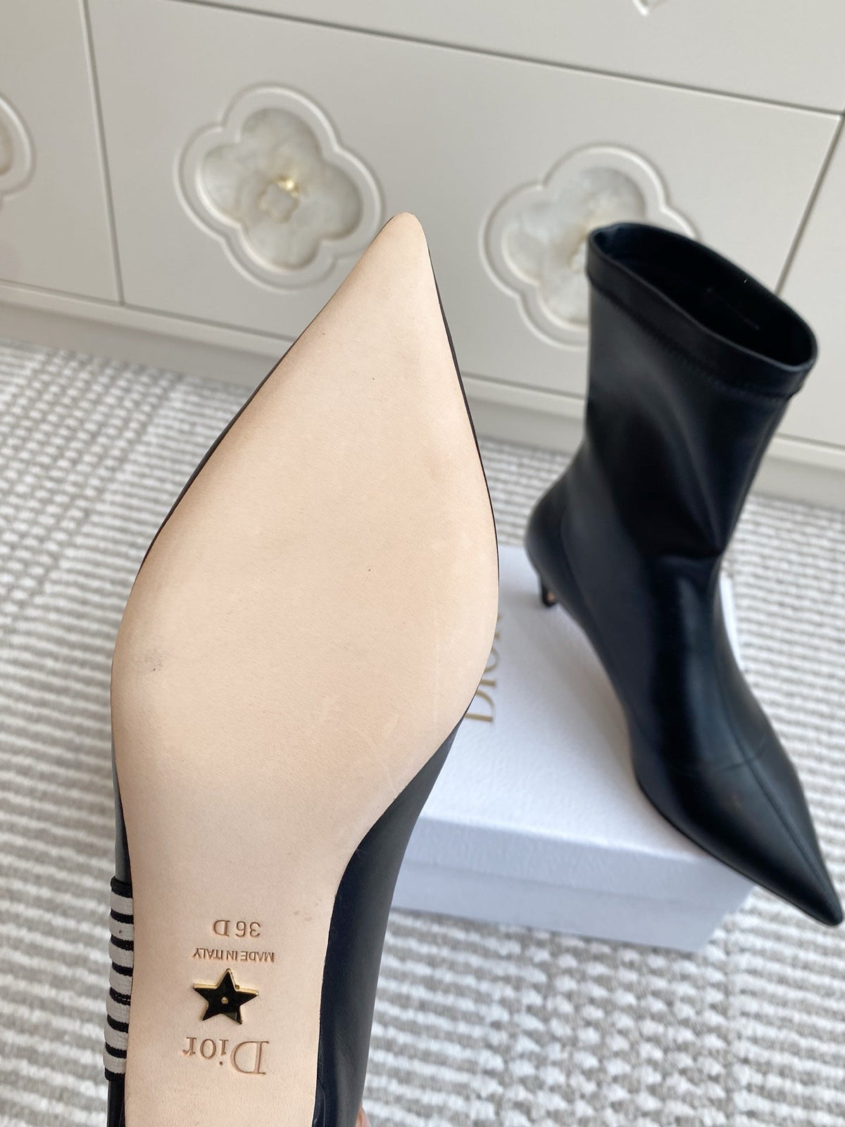 Dior 2025 Tribales Heeled Ankle Boot 50mm Black mix White Lambskin 501192