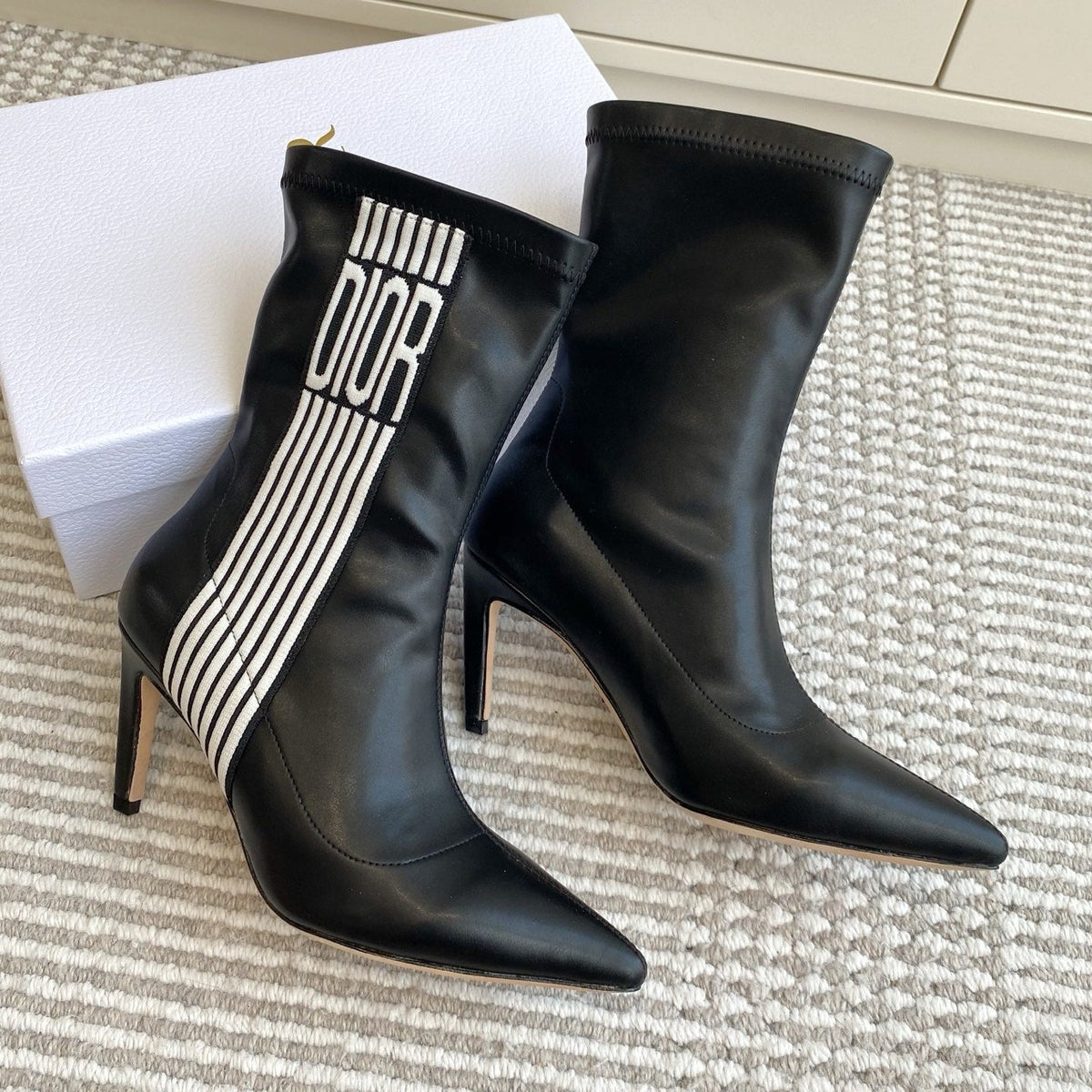 Dior 2025 Tribales Heeled Ankle Boot 80mm Black White Lambskin 501196