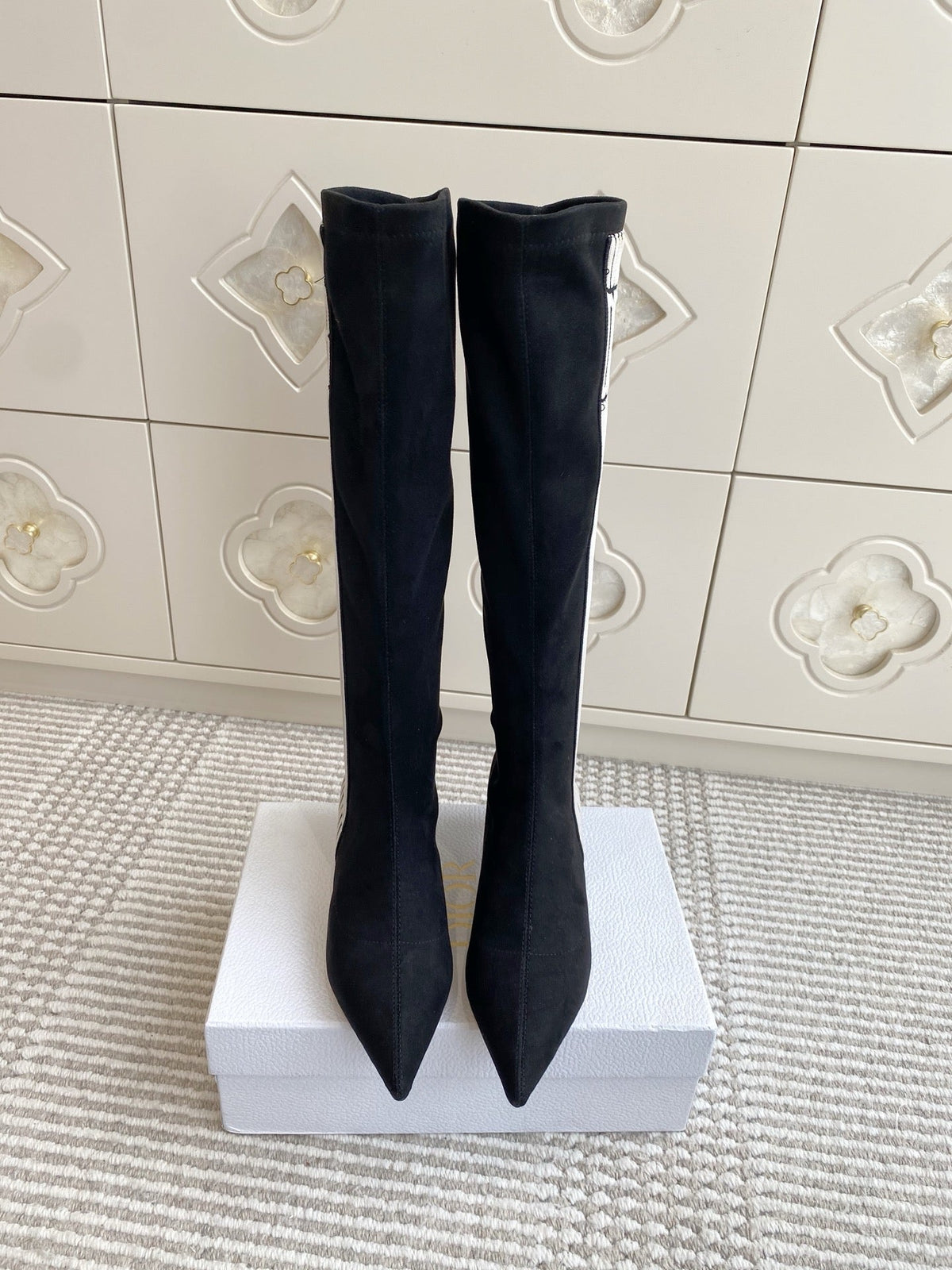 Dior 2025 Tribales Heeled Ankle High Boot 50mm Black White Suede 501201