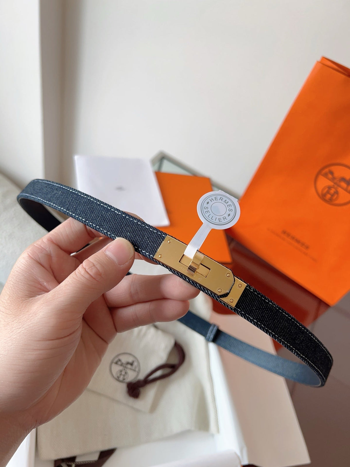HM Kelly Belt 18mm Dark Blue Canvas Epsom Leather