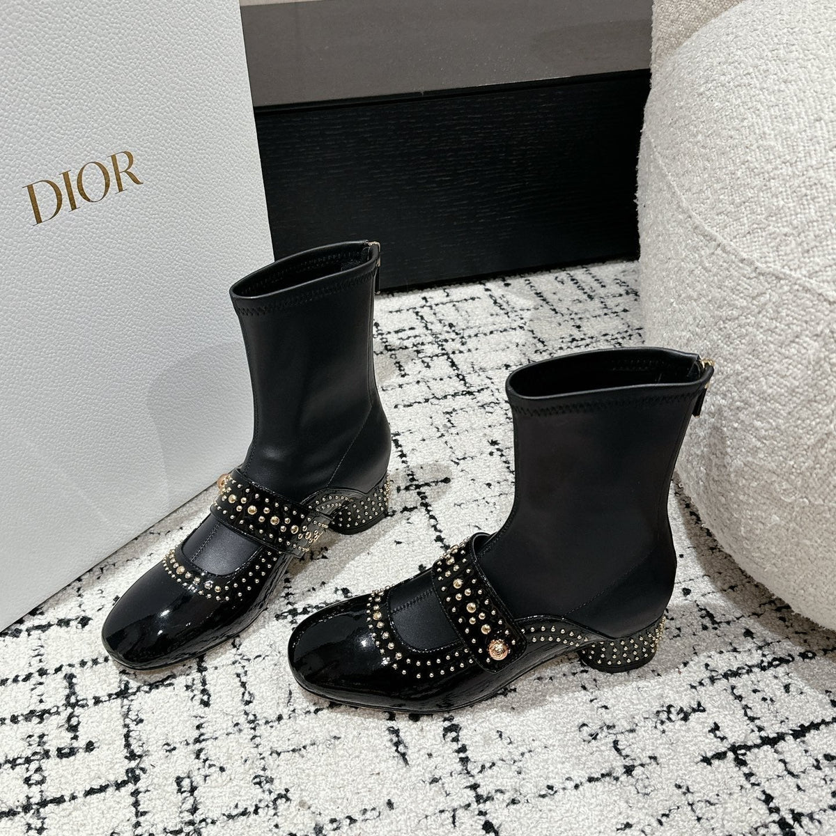 CD Belle-D Heeled Ankle Boot Black Lambskin