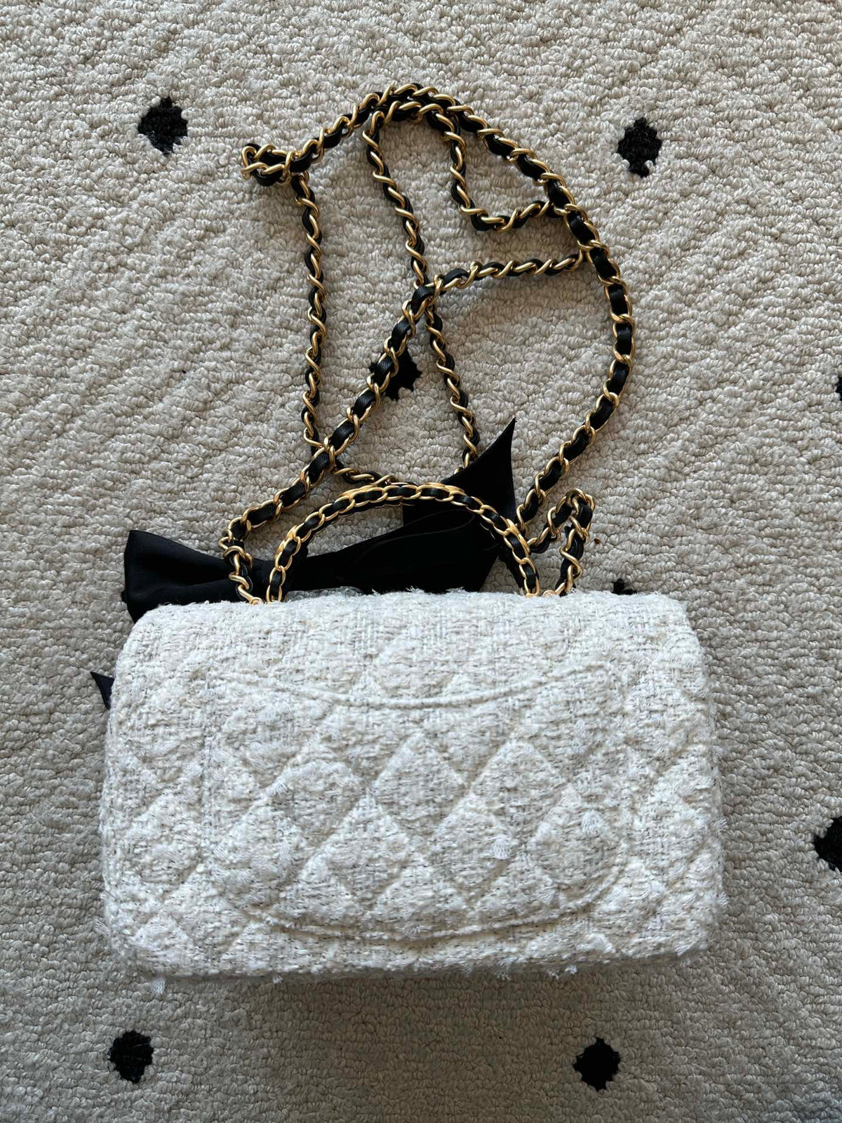Chanel 2026 Flap Bag White Tweed Leather