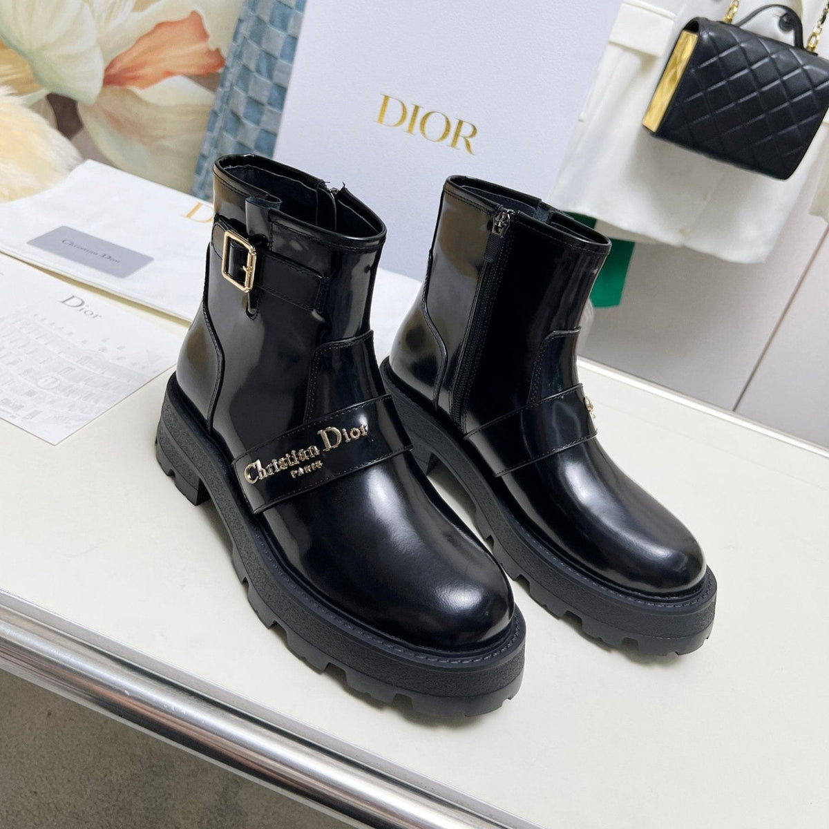 CD D-Quest Ankle Boot Glossy Black Calfskin