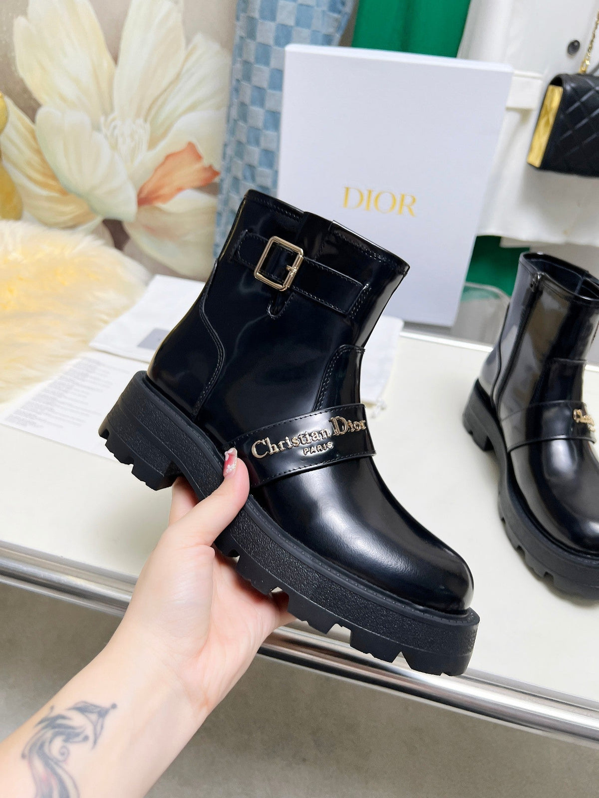 CD D-Quest Ankle Boot Glossy Black Calfskin
