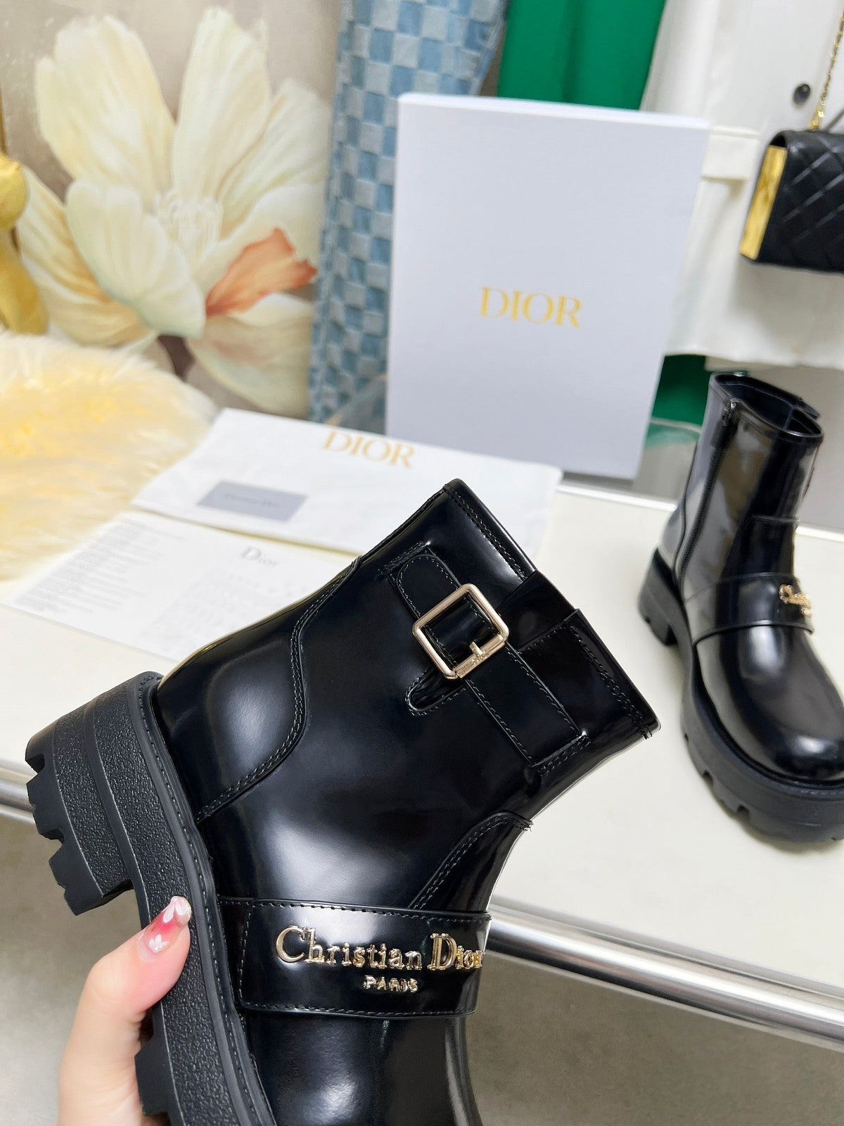 CD D-Quest Ankle Boot Glossy Black Calfskin
