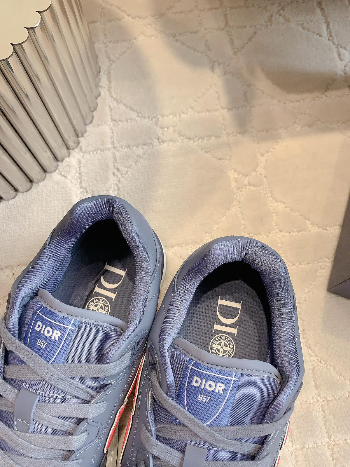 CD AND STONE ISLAND B57 Low-Top Sneaker – Limited And Numbered Edition Blue Mix Red Calfskin