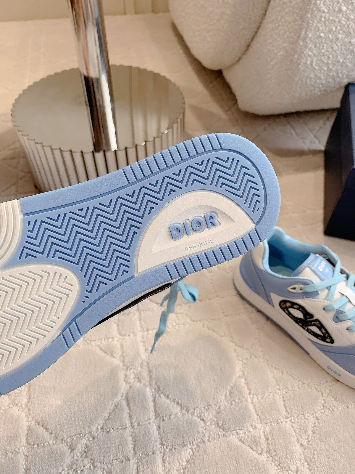 CD B57 Mid-Top Sneaker White Mix Light Blue Calfskin And Oblique Jacquard