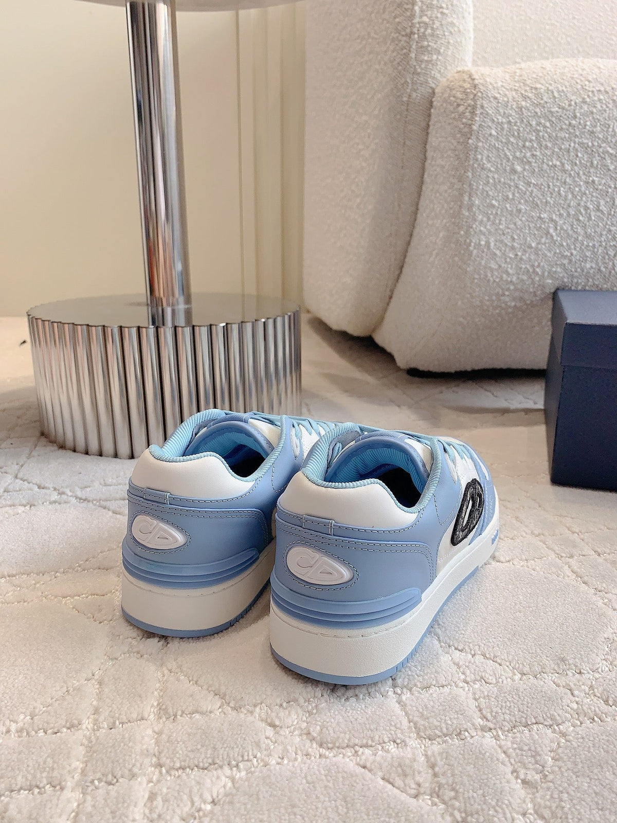 CD B57 Mid-Top Sneaker White Mix Light Blue Calfskin And Oblique Jacquard