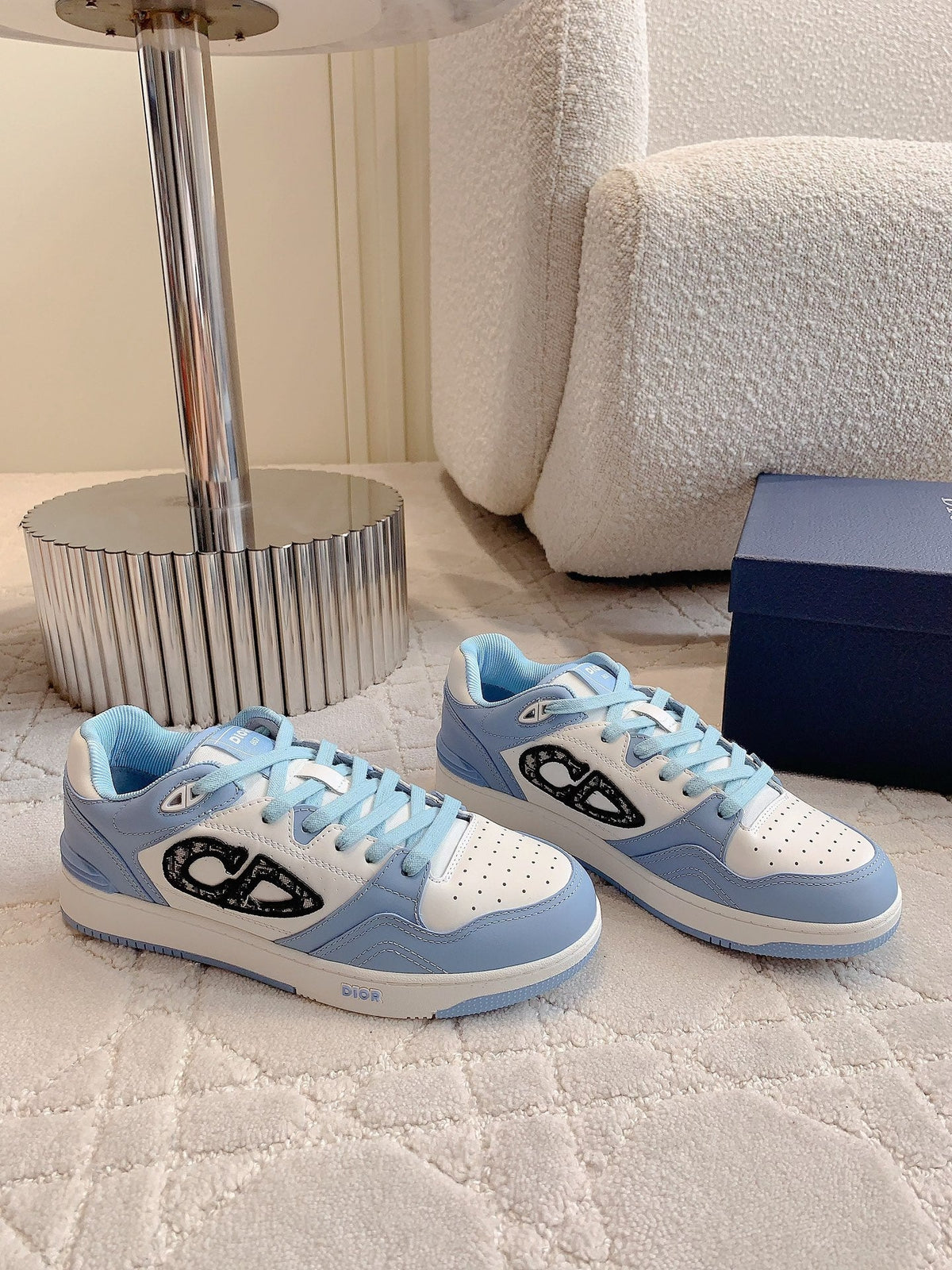 CD B57 Mid-Top Sneaker White Mix Light Blue Calfskin And Oblique Jacquard