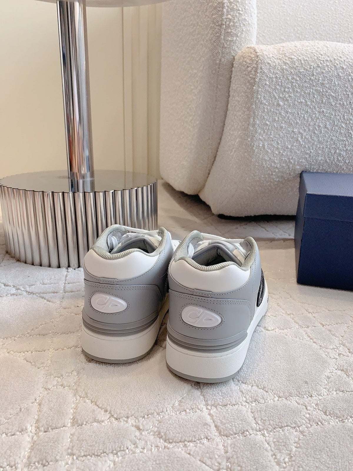 CD B57 Mid-Top Sneaker Grey White Calfskin And Oblique Jacquard