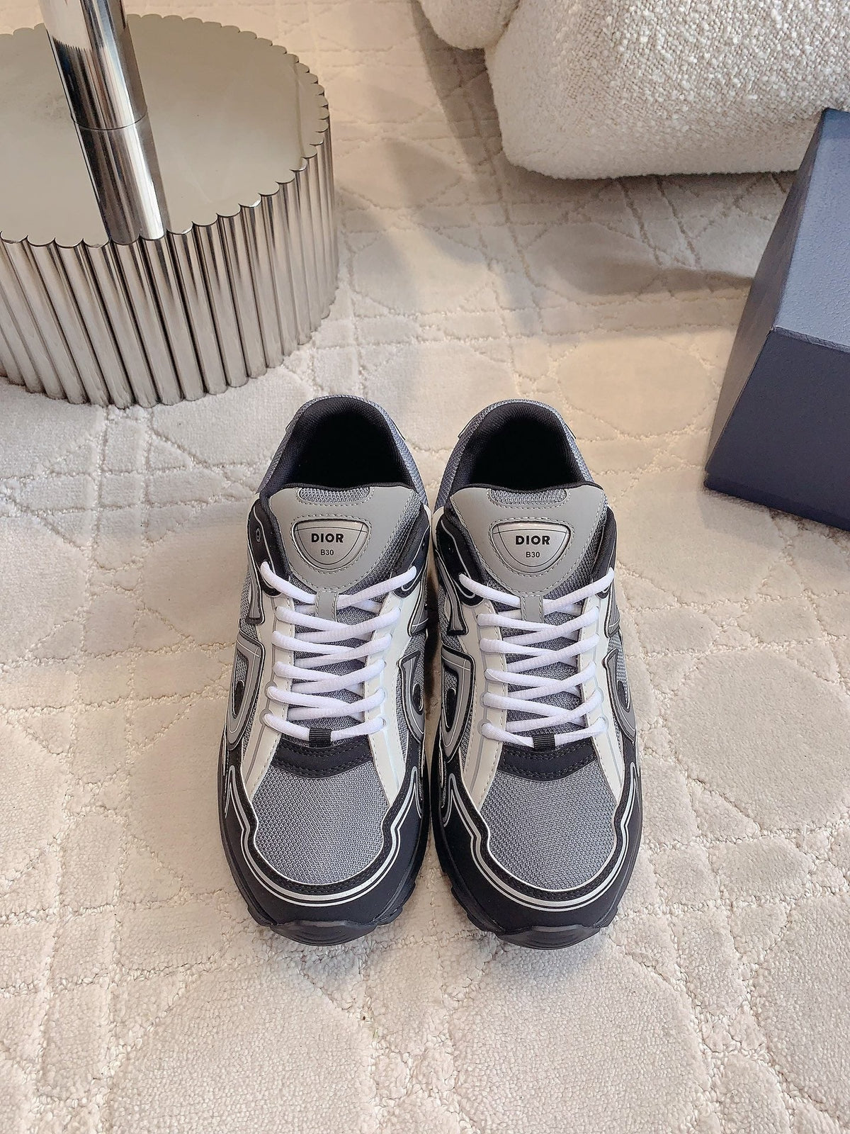CD B30 Sneaker Cement Grey Mix Black White Polyester Mesh Fabric And Calfskin