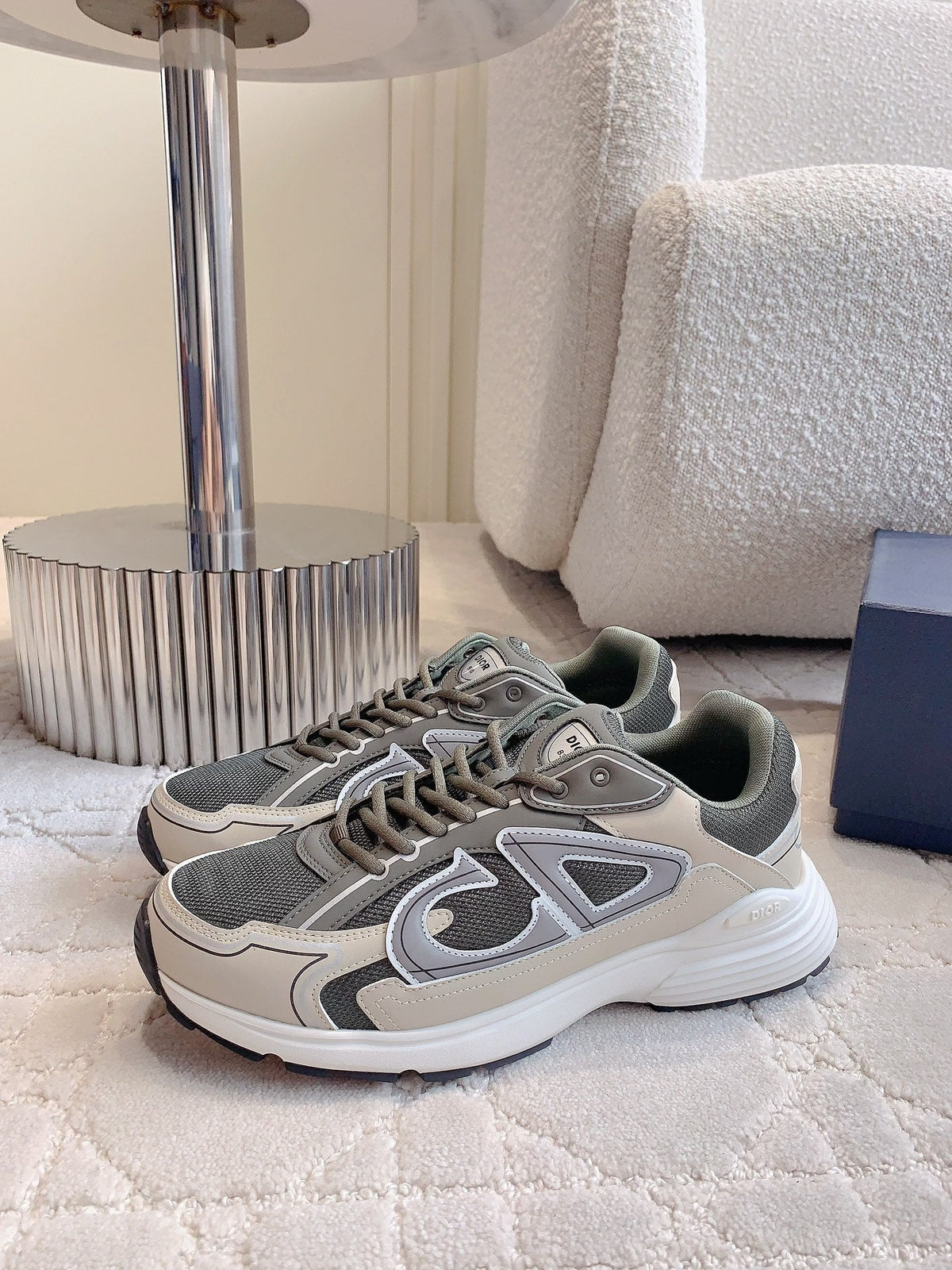 CD B30 Sneaker Gray Brown Mix Beige White Polyester Mesh Fabric And Calfskin