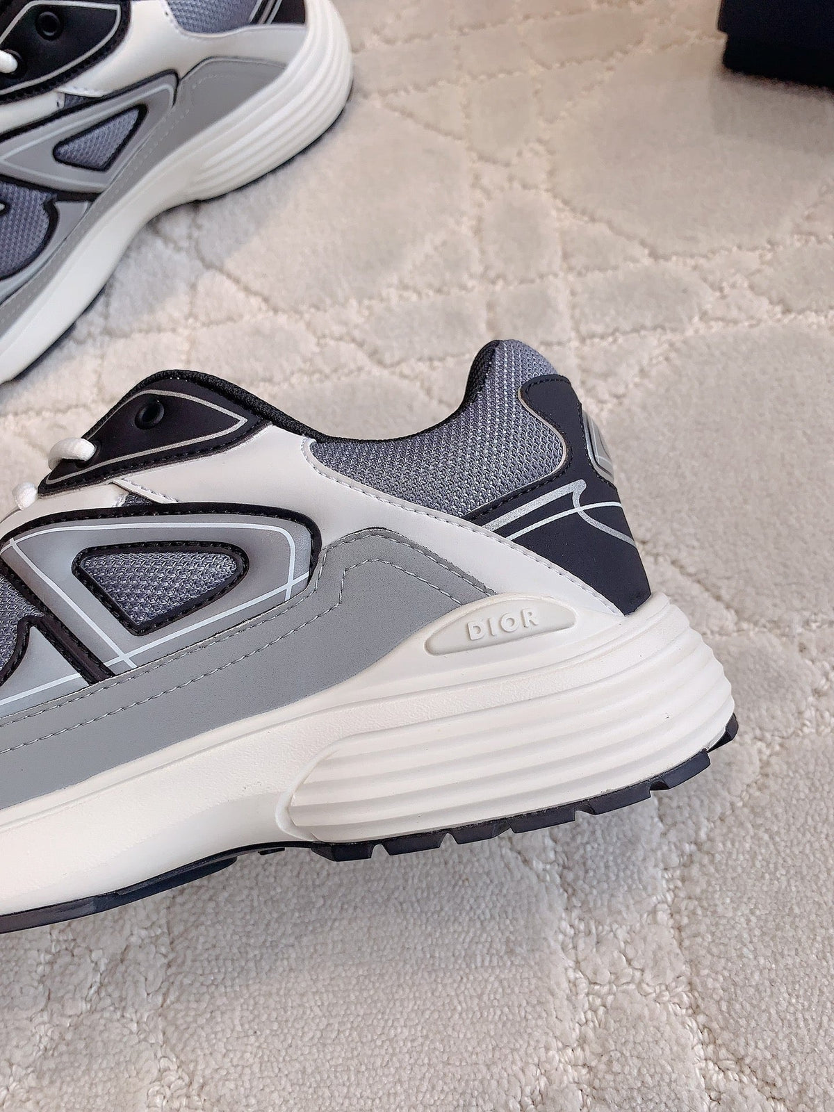 CD B30 Sneaker Cement Grey Mix Black Ivory White Polyester Mesh Fabric And Calfskin