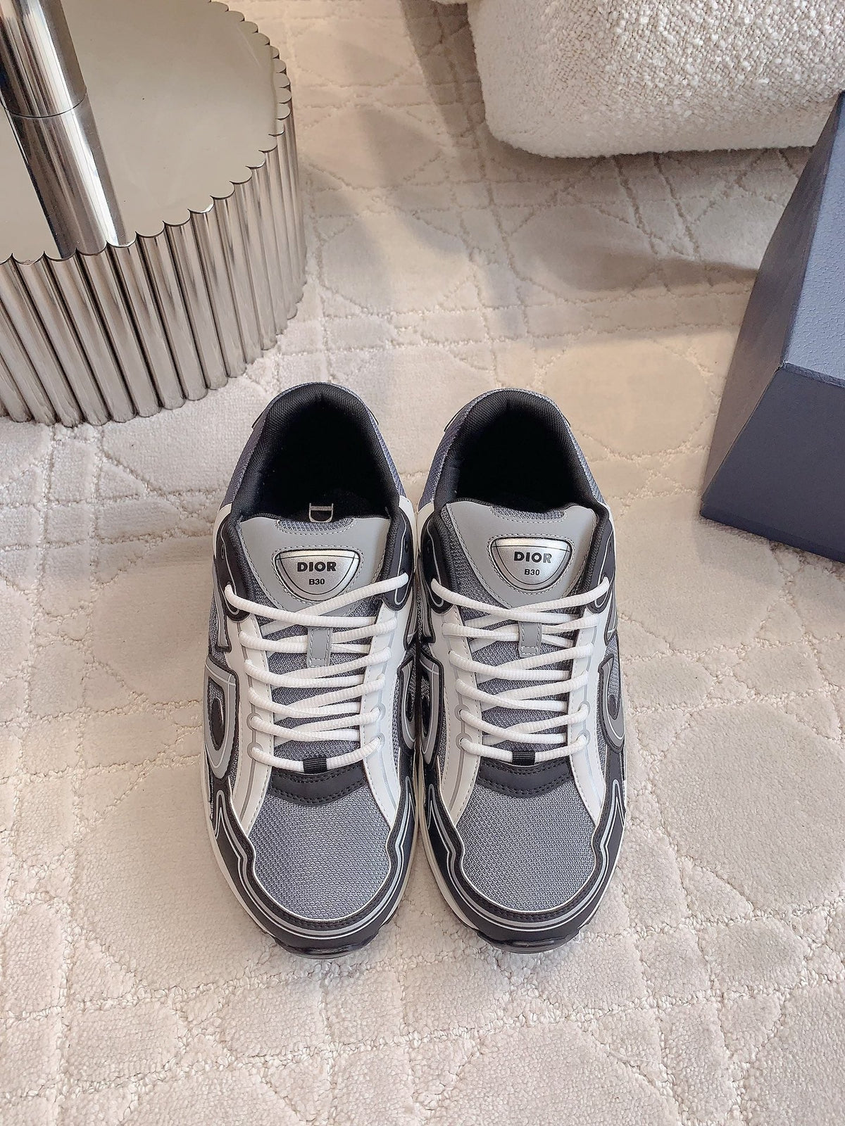 CD B30 Sneaker Cement Grey Mix Black Ivory White Polyester Mesh Fabric And Calfskin