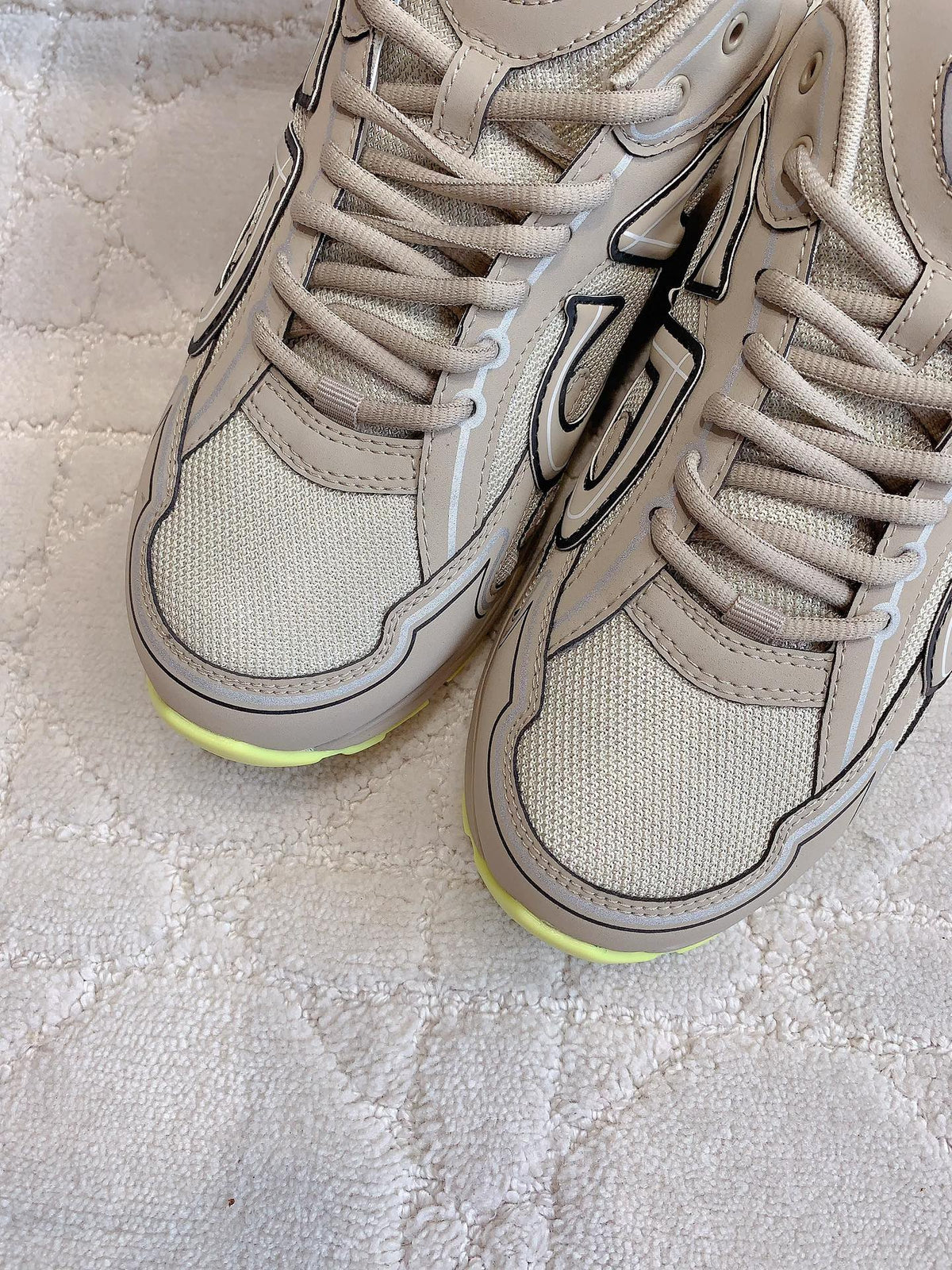 CD B30 Sneaker Dark Beige Mix Yellow Polyester Mesh Fabric And Calfskin