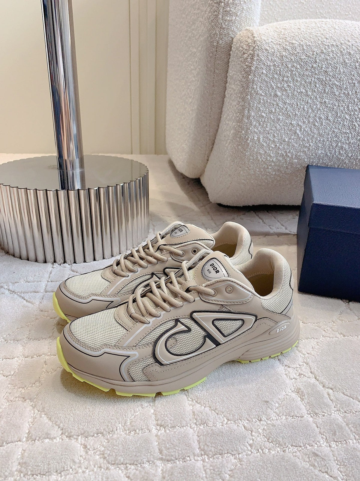 CD B30 Sneaker Dark Beige Mix Yellow Polyester Mesh Fabric And Calfskin