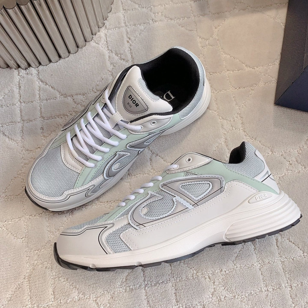 CD B30 Sneaker Grey White Mix Pale Jade Green Polyester Mesh Fabric And Calfskin