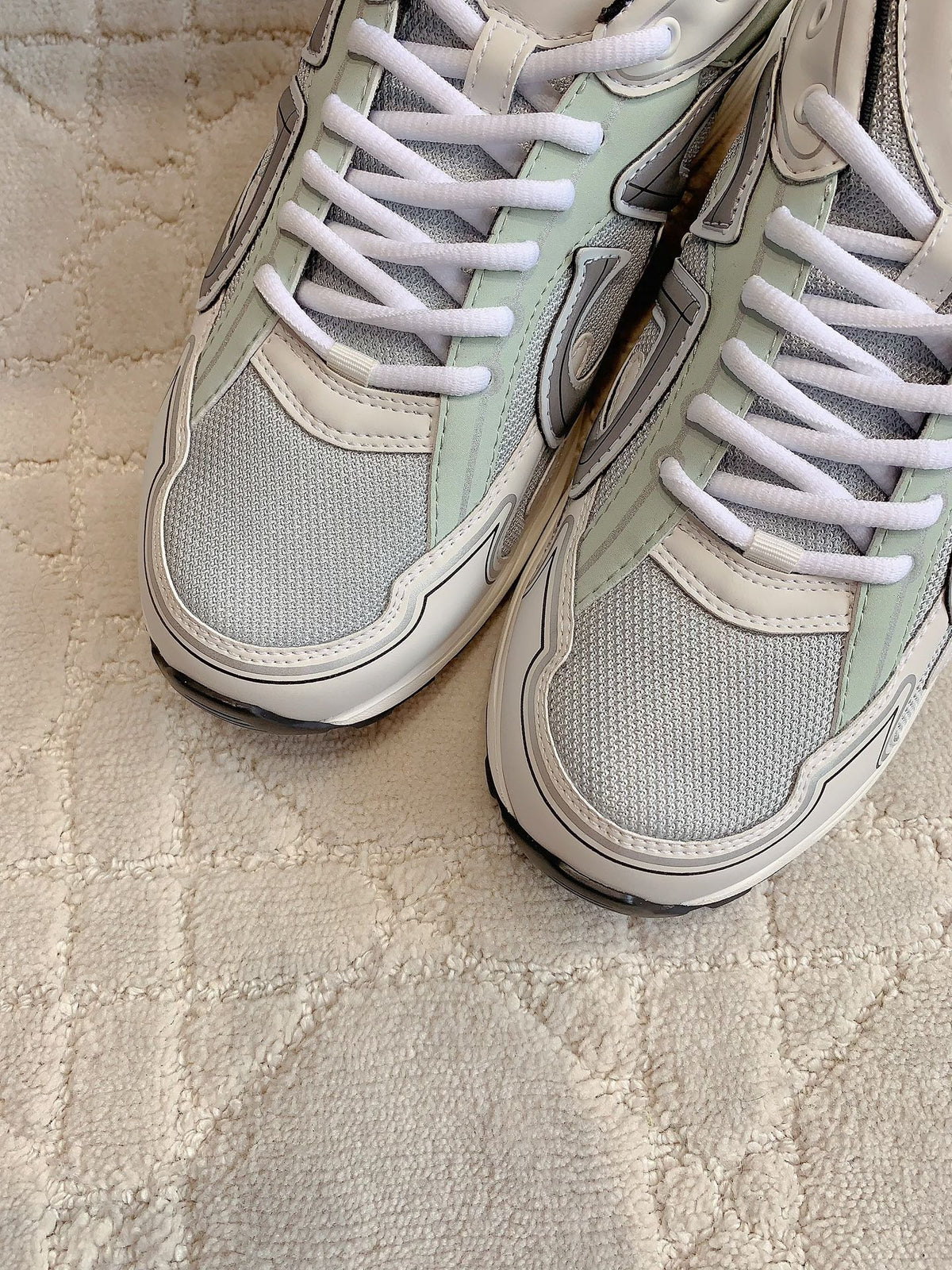 CD B30 Sneaker Grey White Mix Pale Jade Green Polyester Mesh Fabric And Calfskin