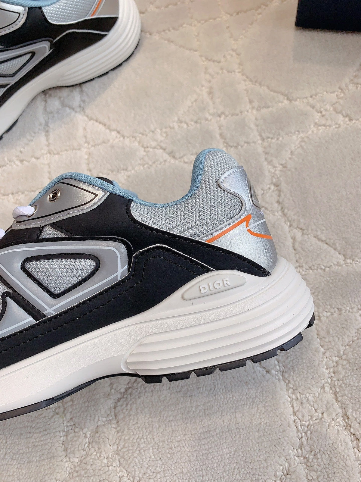CD B30 Sneaker Gray Black Mix Blue Orange Polyester Mesh Fabric And Calfskin