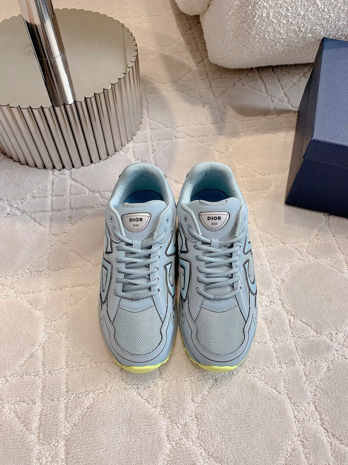CD B30 Sneaker Grey Blue Mix Yellow Polyester Mesh Fabric And Calfskin