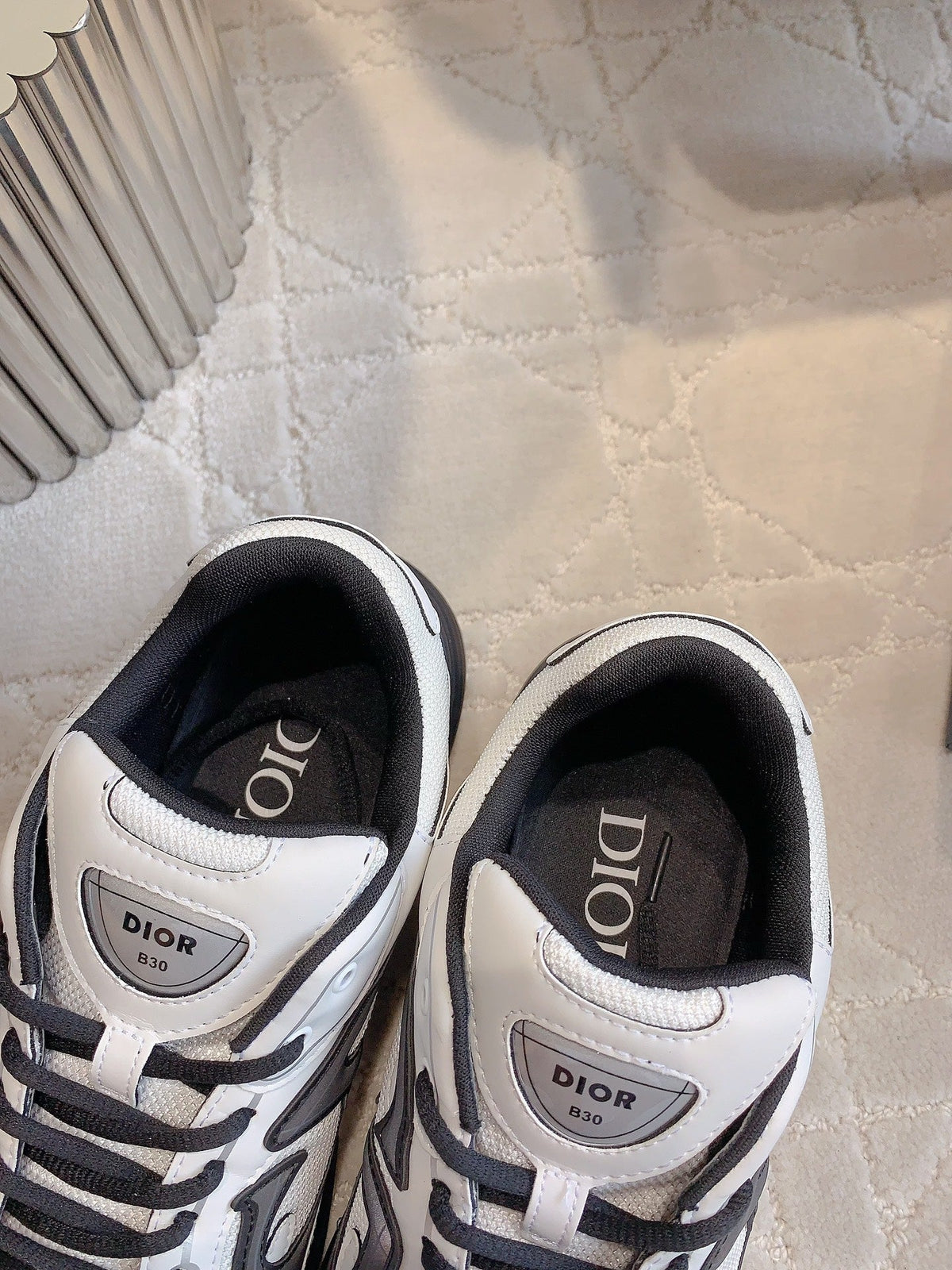 CD B30 Sneaker White Mix Black Polyester Mesh Fabric And Calfskin