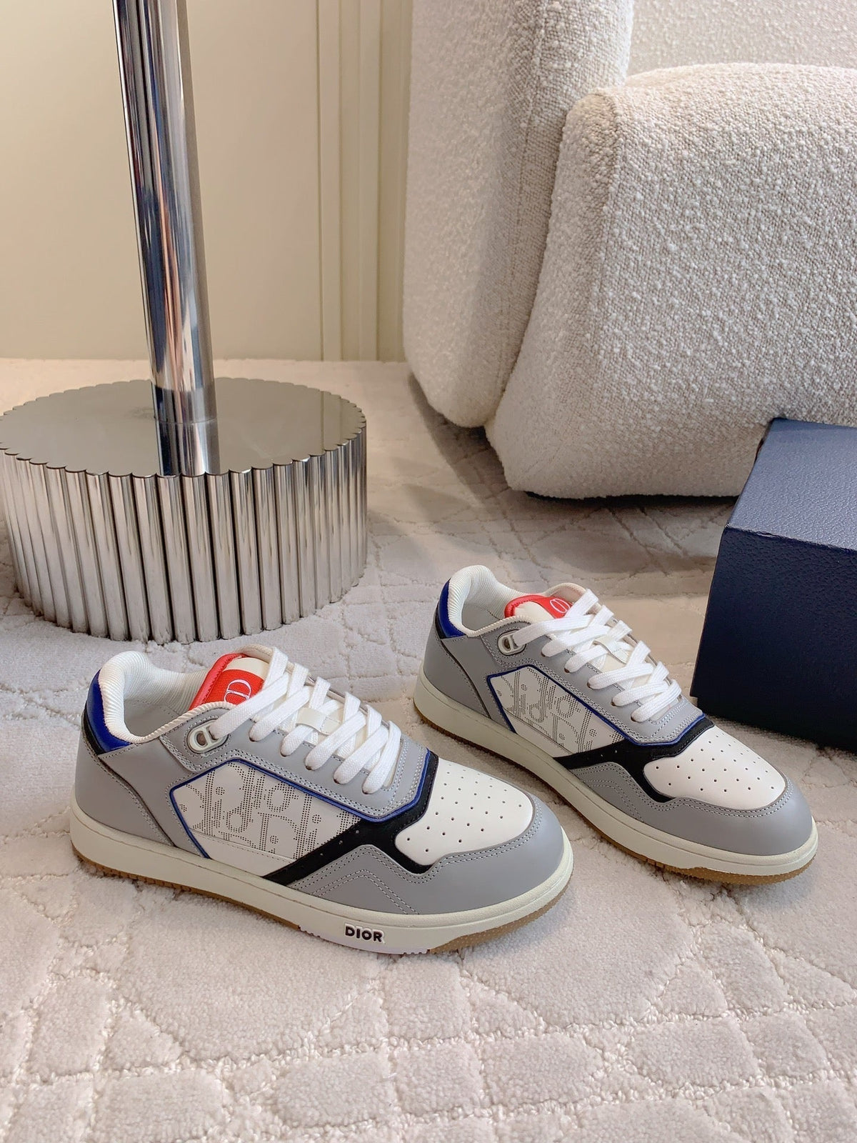 CD B27 Low-Top Sneaker Grey White Mix Blue Red Print Calfskin