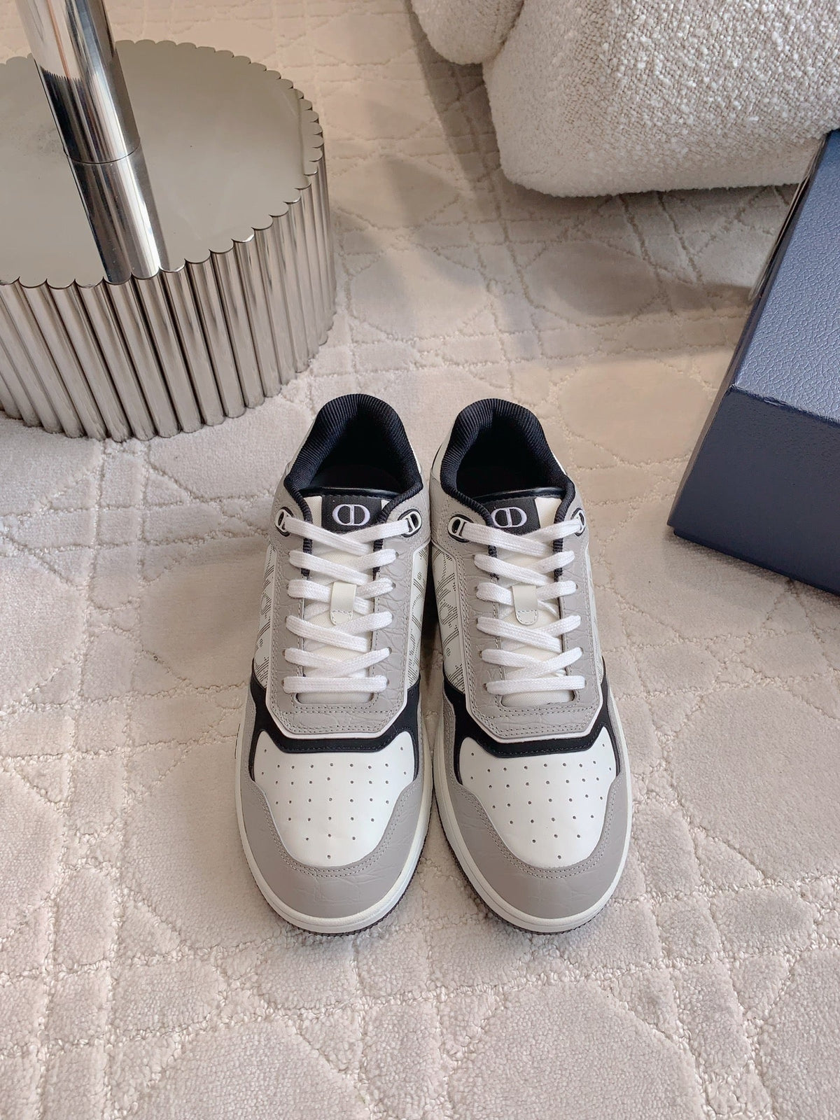 CD B27 Low-Top Sneaker Grey White Mix Black Print Wrinkled Calfskin