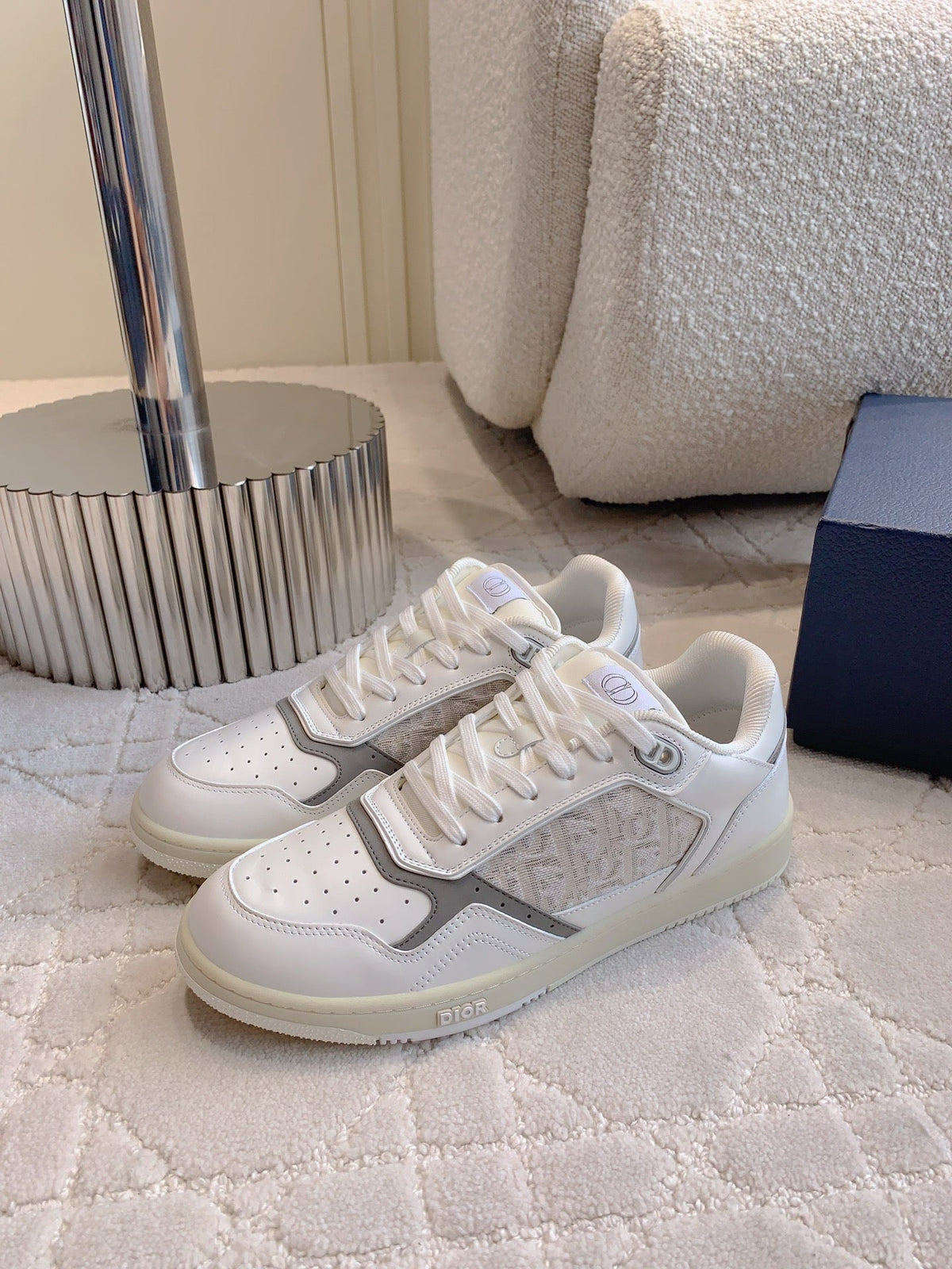 CD B27 Low-Top Sneaker White Mix Beige Grey Print Calfskin And Canvas