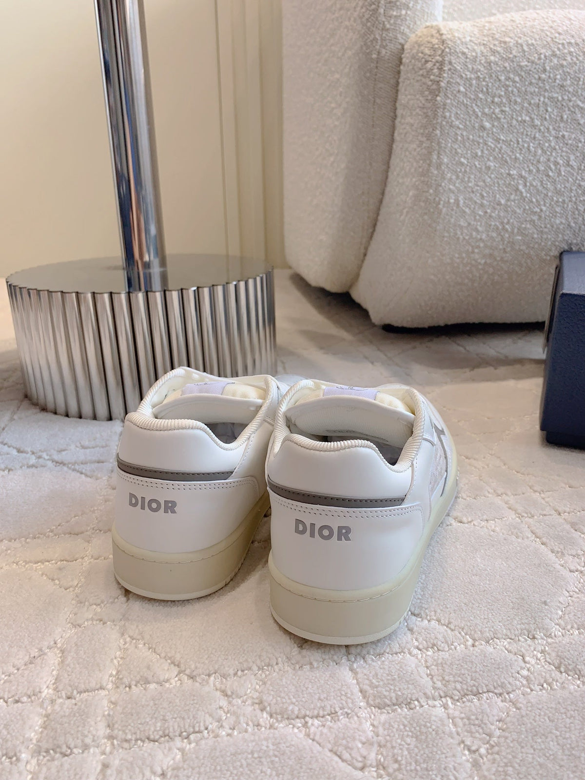 CD B27 Low-Top Sneaker White Mix Beige Grey Print Calfskin And Canvas