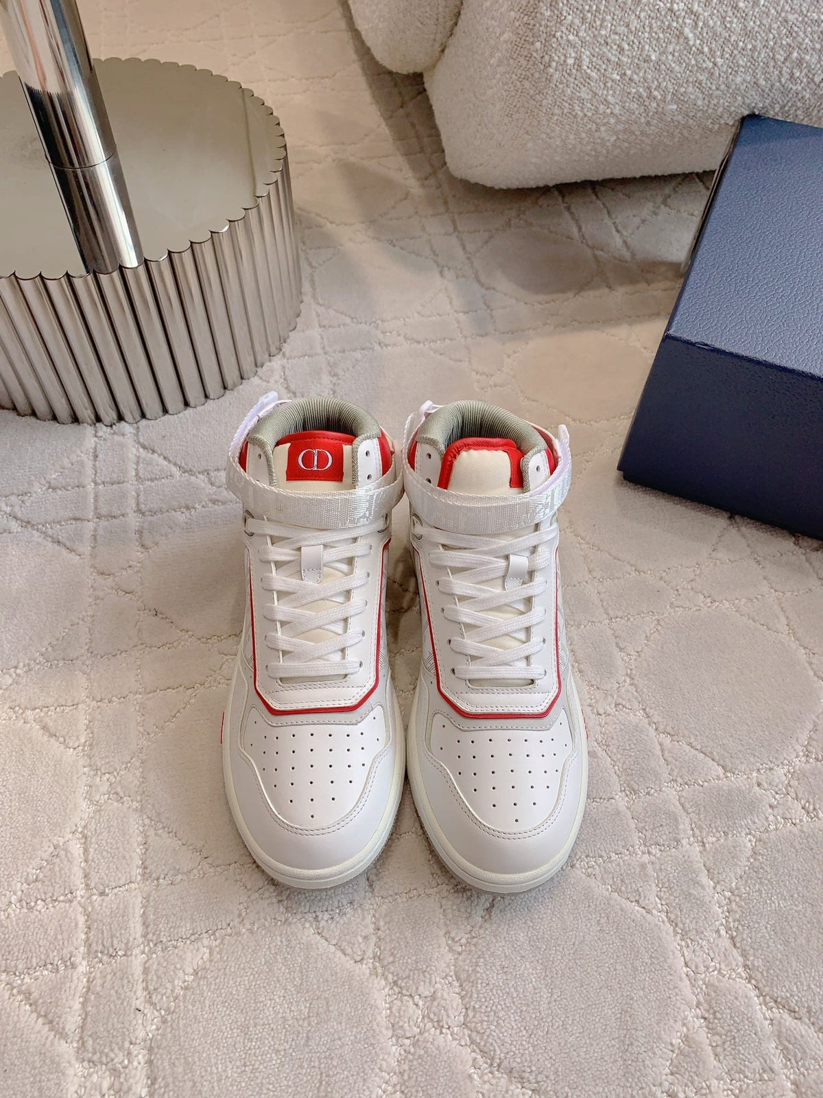 CD B27 High-Top Sneaker White Red Print Calfskin